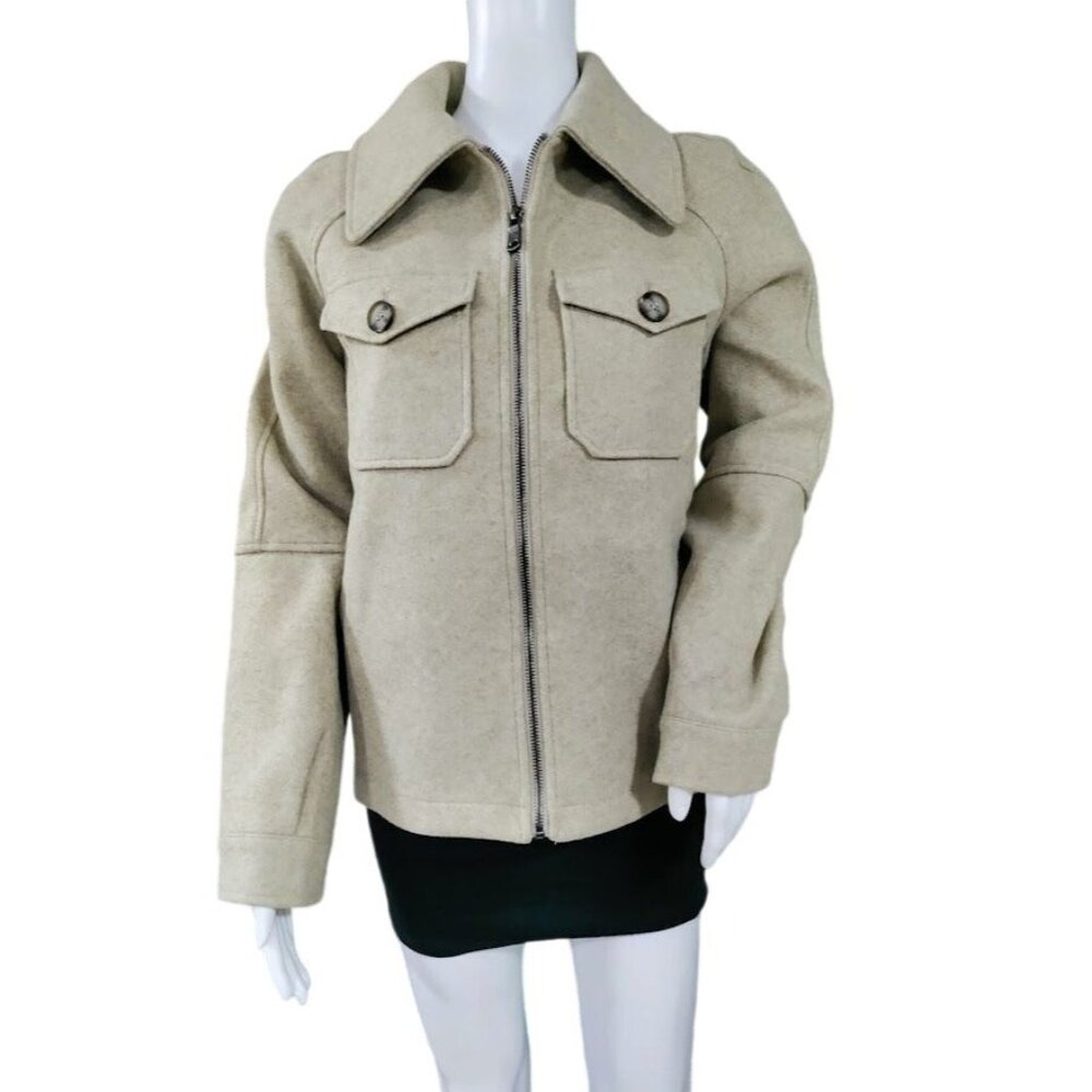 Avec Les Filles Womens Zip-Up Wool Blend Shacket Jacket S Beige - Picture 2 of 12